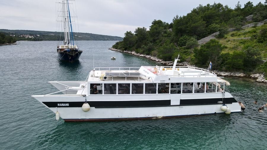 Aerial view of the catamaran Mariano from the side